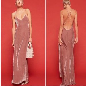Reformation Rimini Velvet Maxi Slip Dress Size XS Blush Pink Silk Blend Party